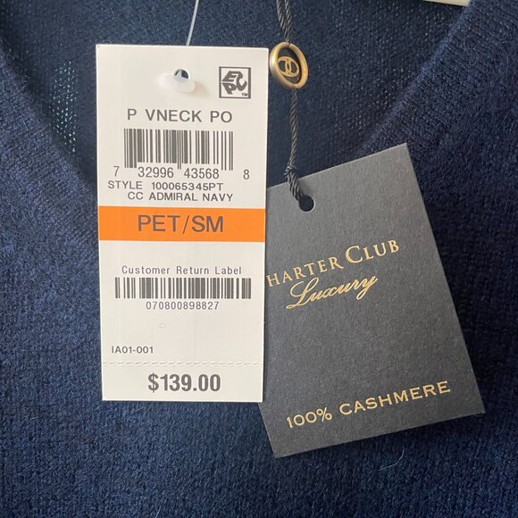 Charter Club - Cashmere Sweater - Navy Blue - Petite Small - New - Picture 2 of 3